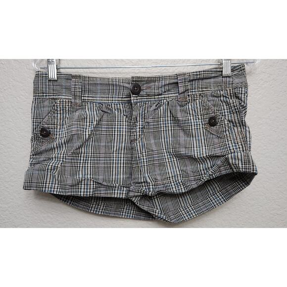 American Eagle Outfitters Blue Black Plaid Flat Front Shorts 2 Lightweight Soft - Picture 1 of 5
